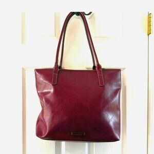 Nine & Co Burgundy Leather Tote Shoulder Bag Work Laptop Purse Large